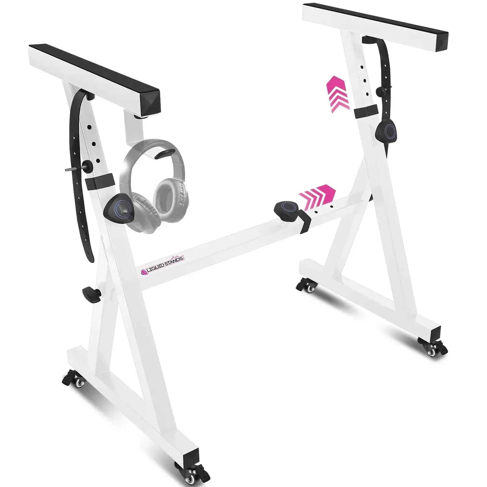 Adjustable Z Shape White Keyboard Stand with Wheels