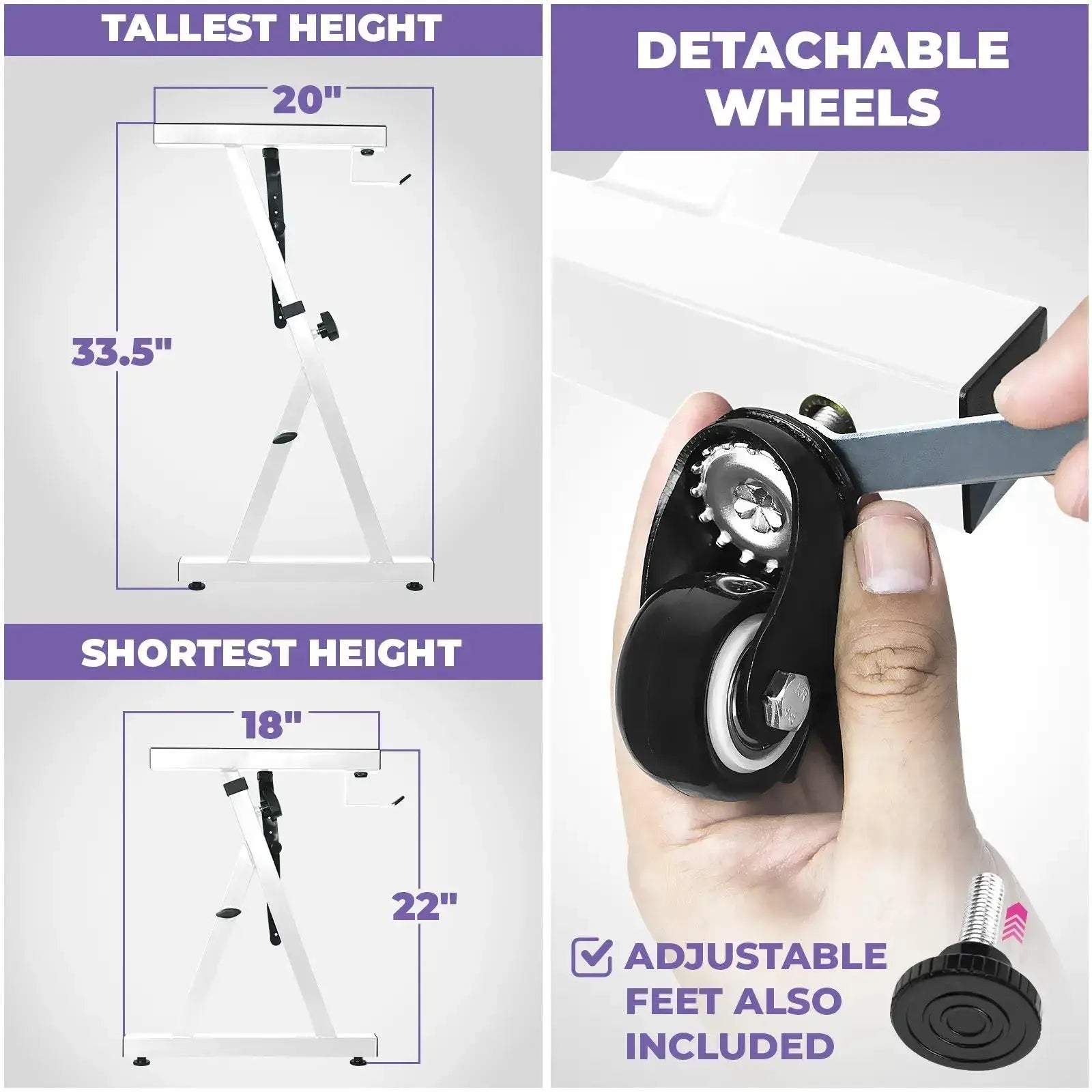 Adjustable Z Shape White Keyboard Stand with Wheels