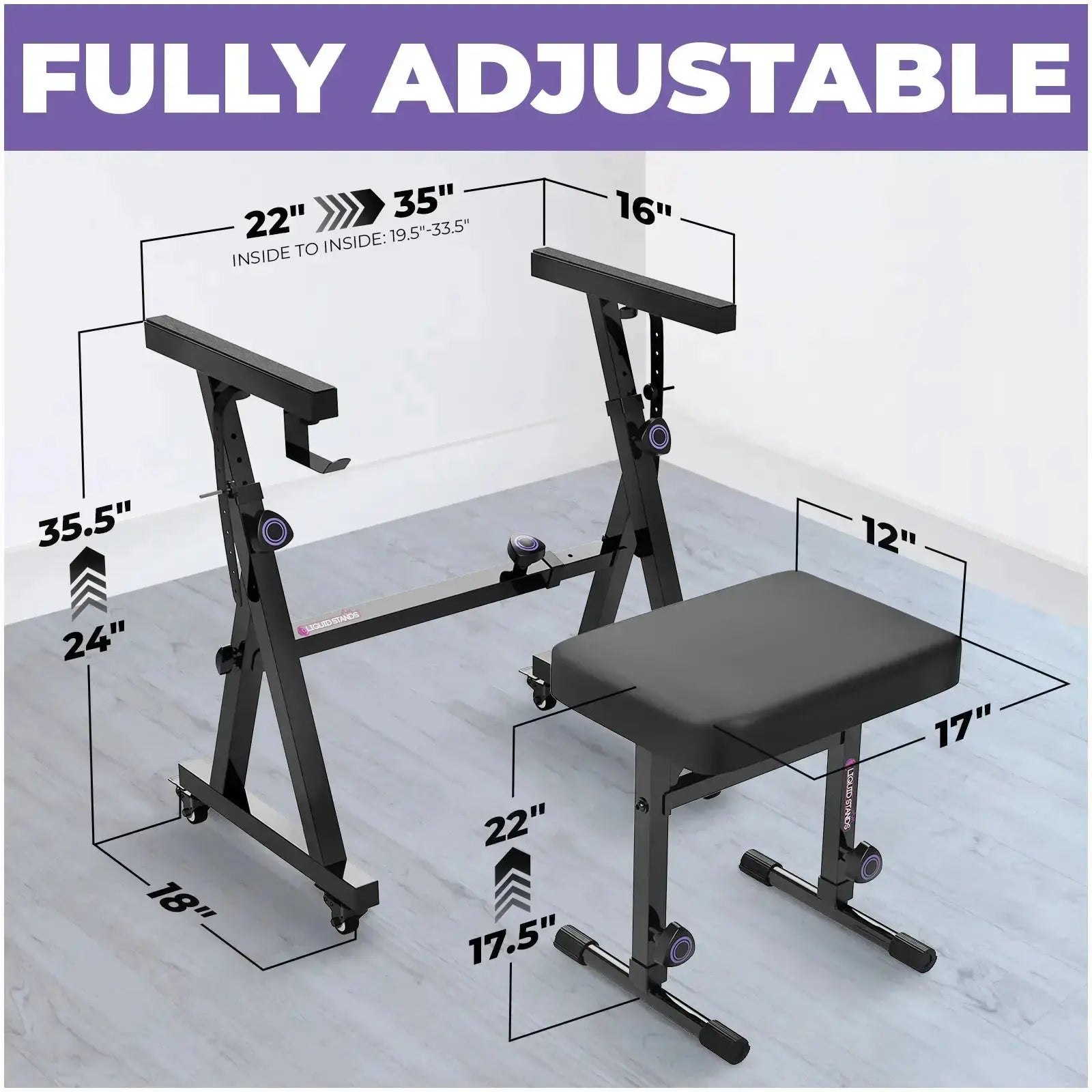 Adjustable Z Shape Keyboard Stand with Wheels and Bench