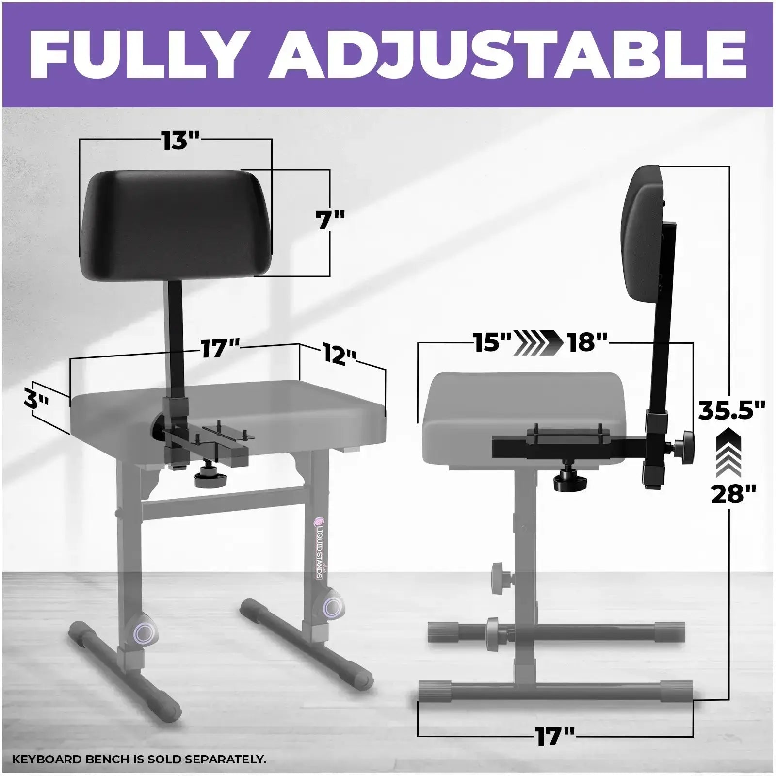 Adjustable Backrest for Piano Keyboard Bench
