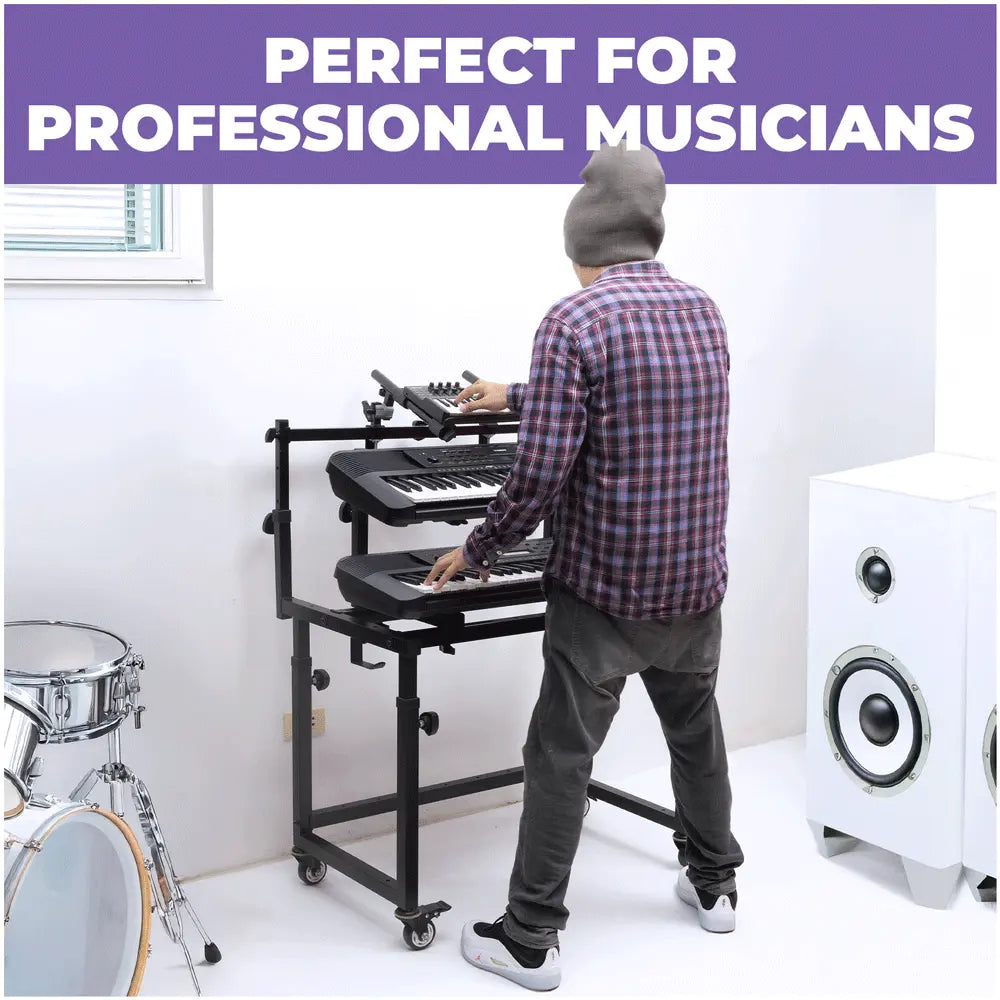 3-Tier Portable Keyboard Workstation with Wheels