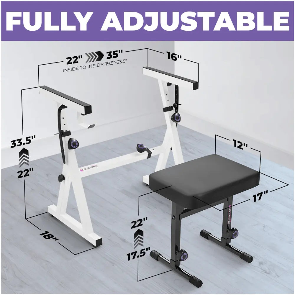 Adjustable White Z Style Keyboard Stand w/ Bench